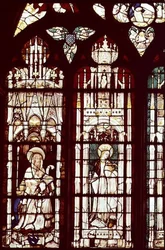 L-R: Simon Aligret und seine Neffen mit den Heiligen Simon und Katharina, aus der Kapelle des heiligen Joseph